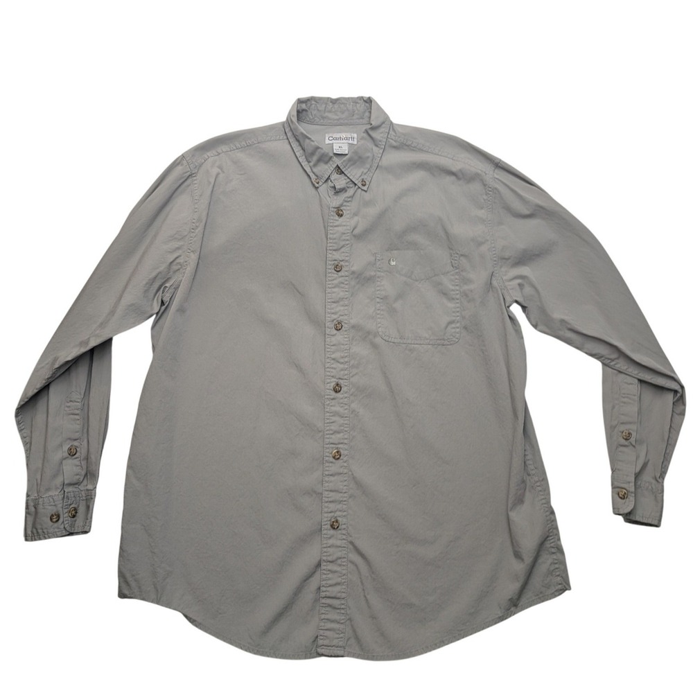 Carhartt Button Down Shirt‎ Mens XL Grey Long Sleeve Cotton Workwear Pocket
